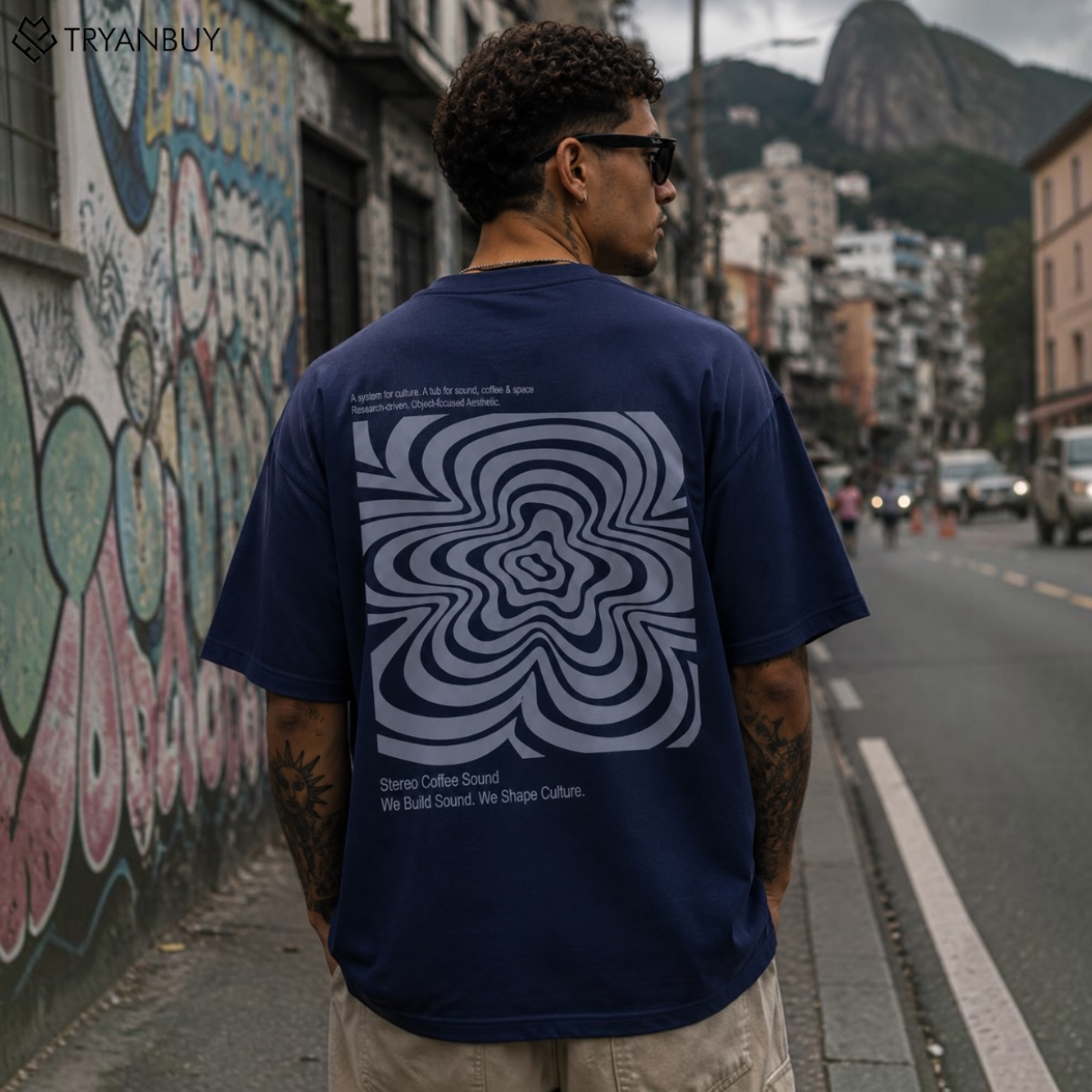 Nordich Wave Oversized Graphic T-Shirt – Navy