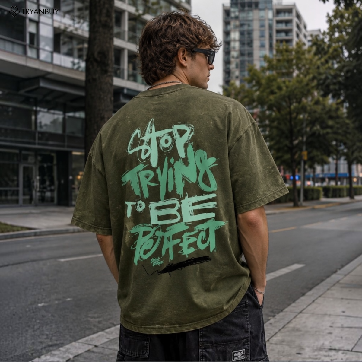 Olive Acid Wash Oversized T-Shirt