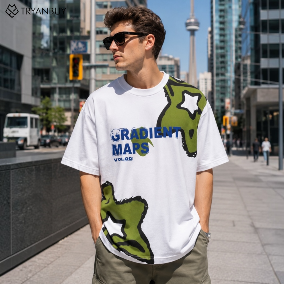 Gradient Maps Urban Oversized Graphic T-Shirt