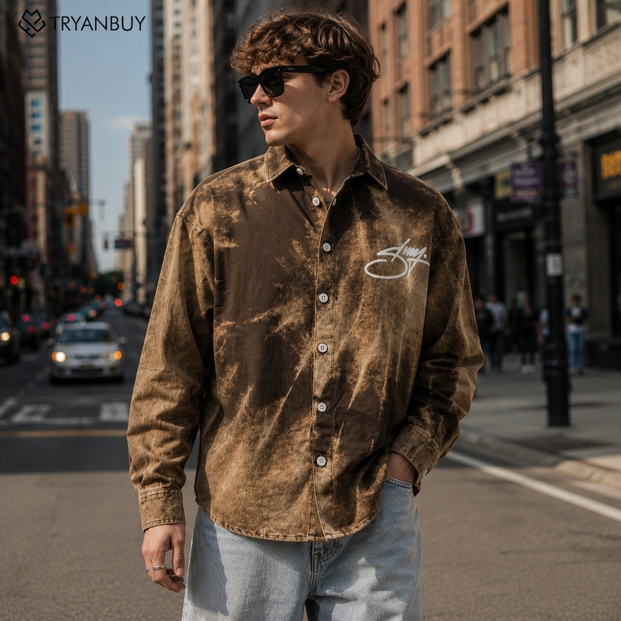 Urban Eclipse Tie-Dye Oversized Shirt – Brown