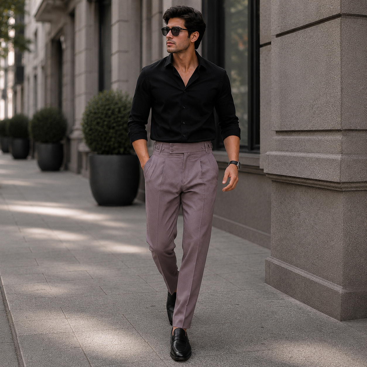 Dusty Mauve Pleated Gurkha Tailored Trousers