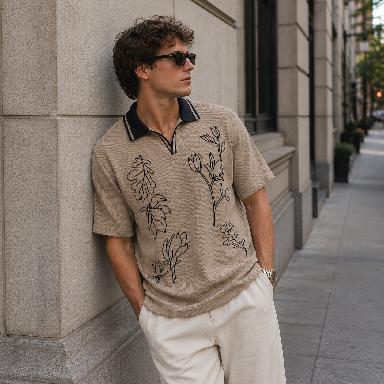 Cotton Textured Rib Knit Polo T-Shirt - Choco brown