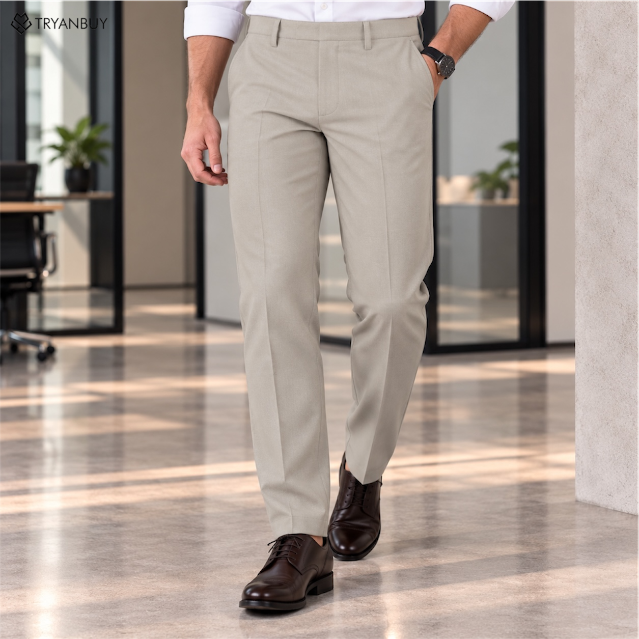 Beige Formal Trousers