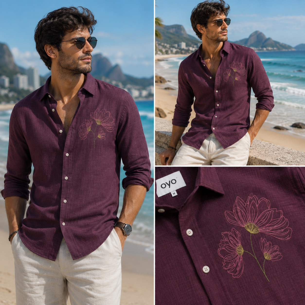 Floral Embroidered Linen Blend Shirt