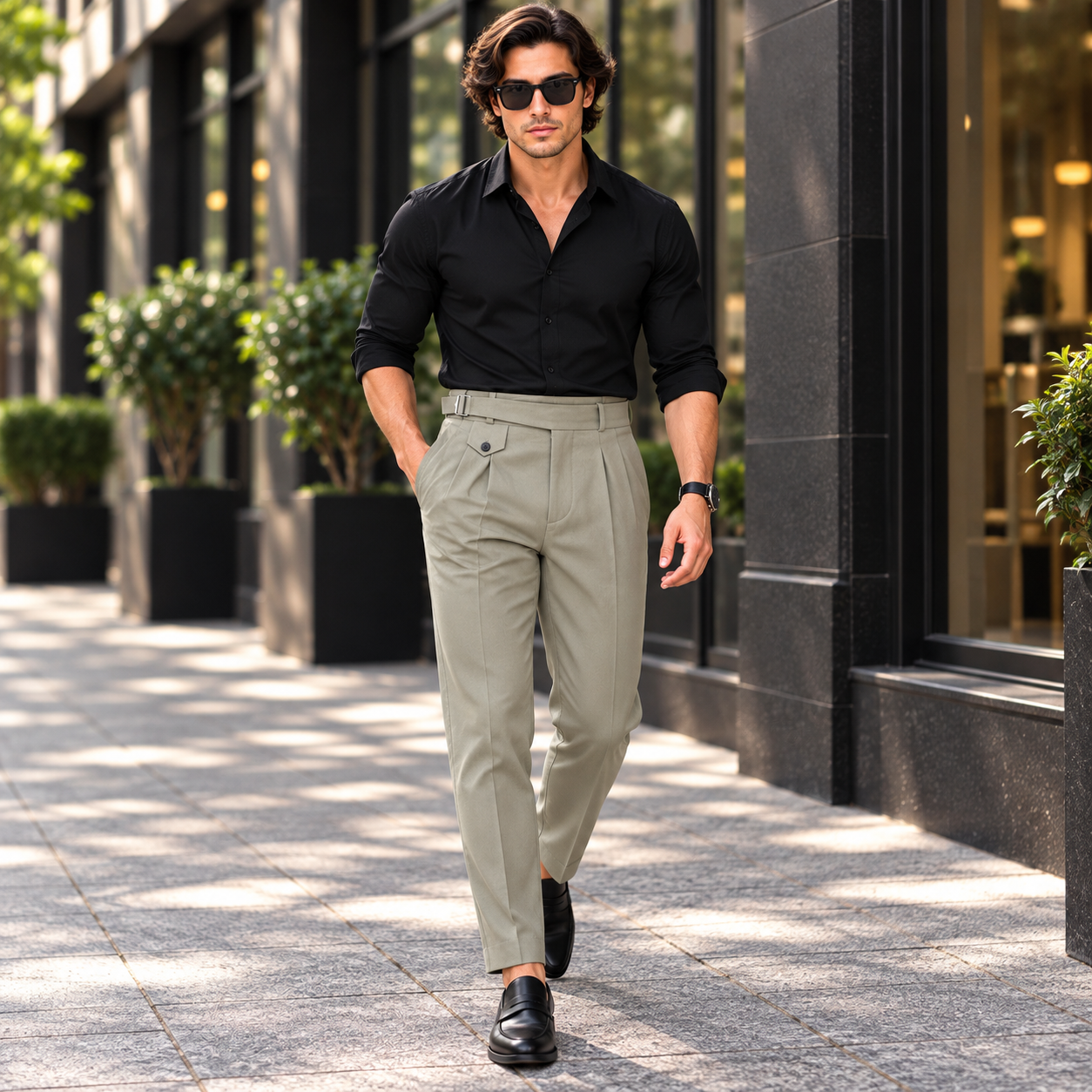 Light Green Pleated Gurkha Trousers