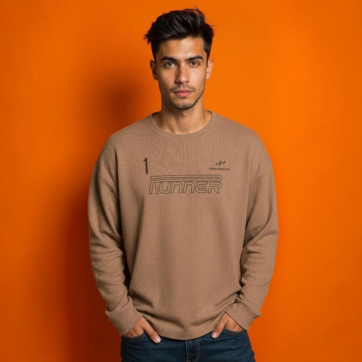 Urban Rib Knit Graphic Sweatshirt – BEIGE