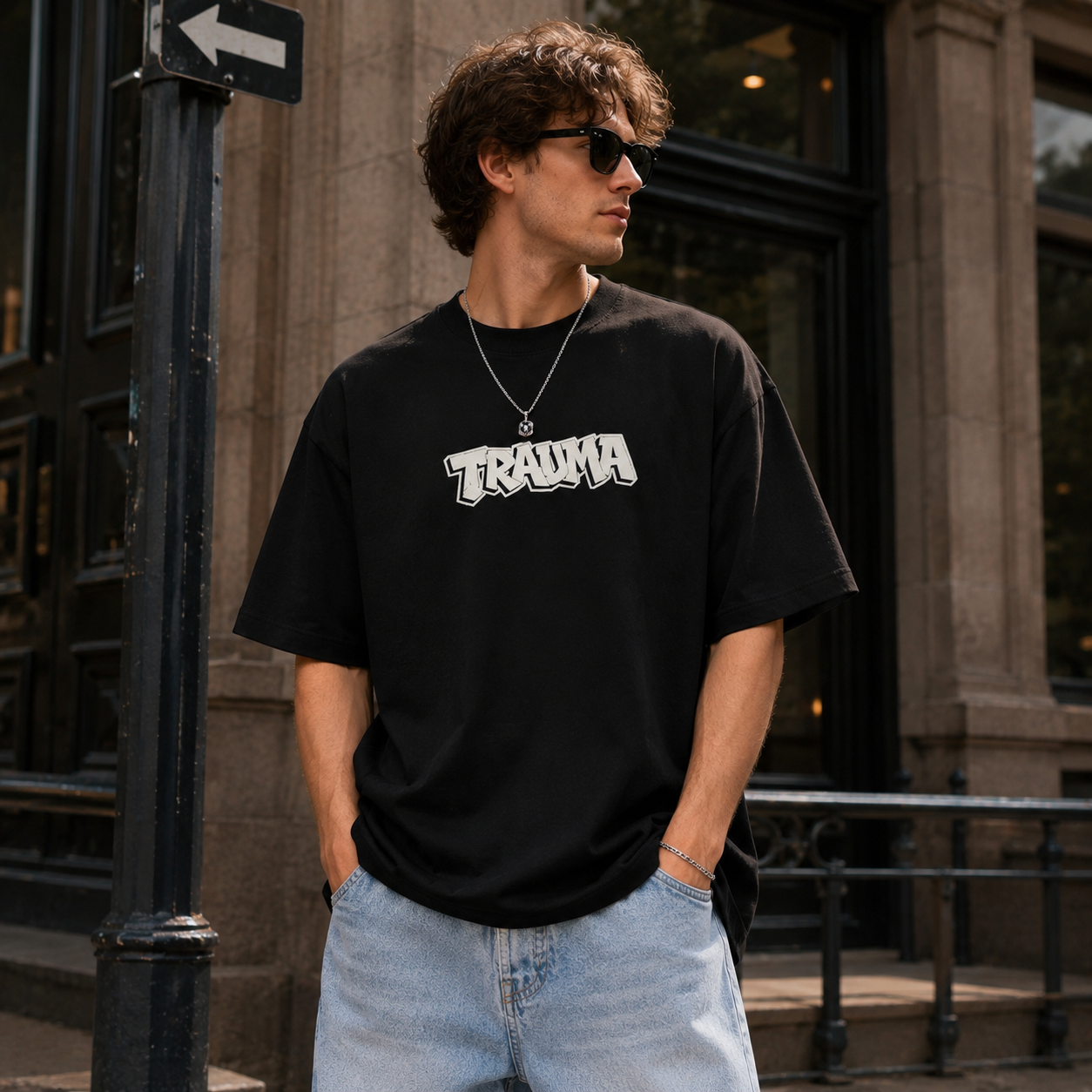 Nineties Panic Oversized T-Shirt - Black