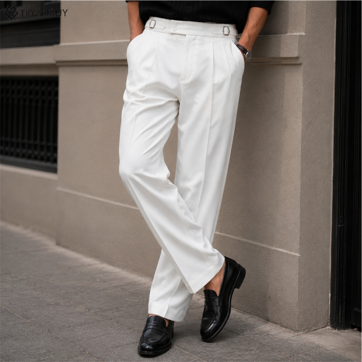 White Pleated Gurkha Trousers