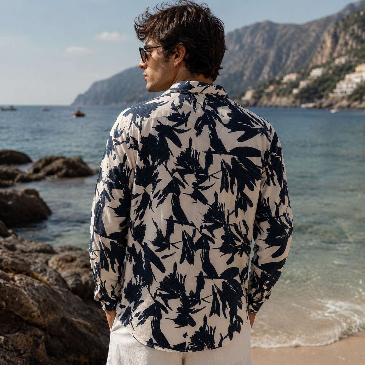 Midnight Botanical Print Premium Cotton Shirt