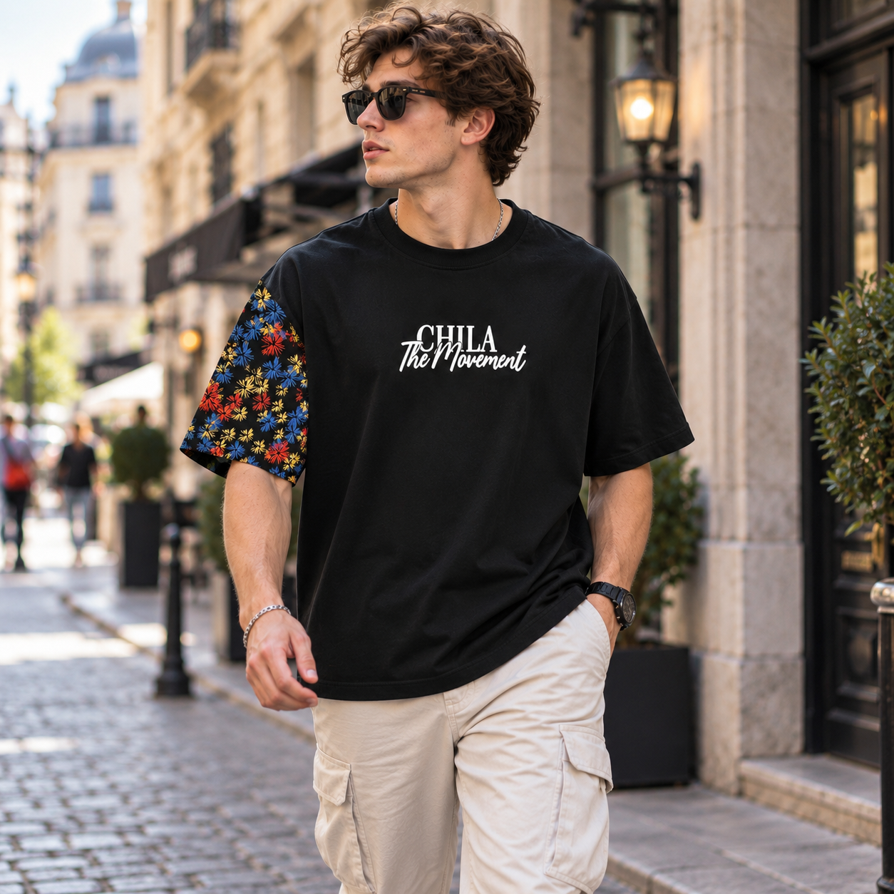 Polizei Win  Floral Sleeve Oversized T-Shirt