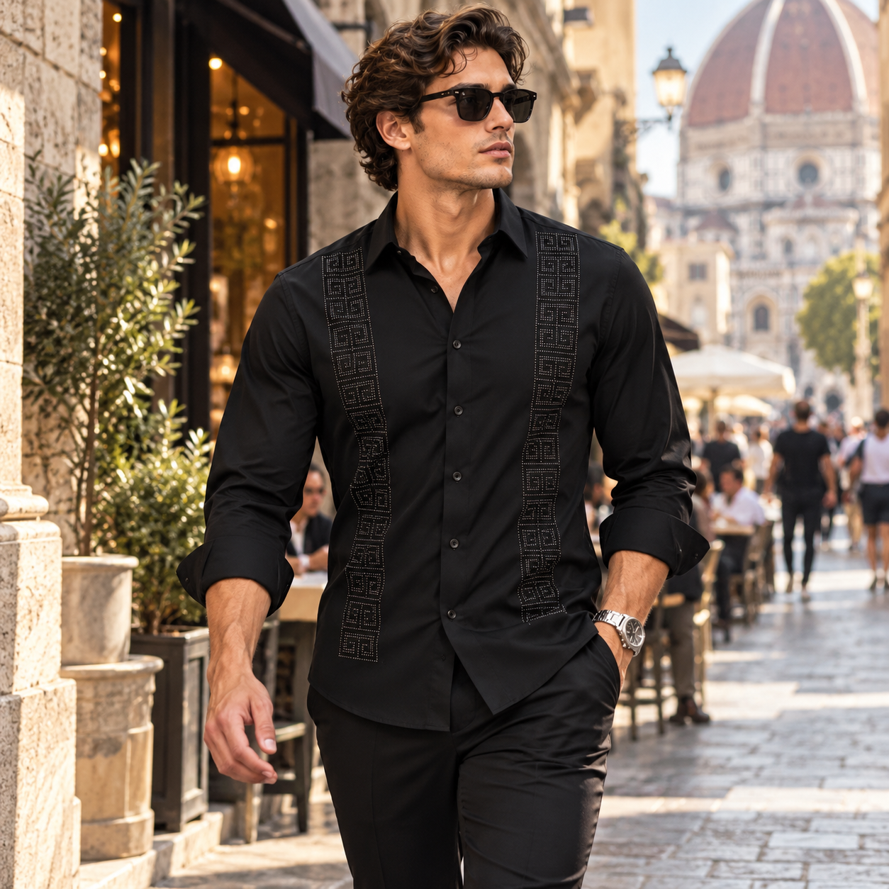 Midnight Luxe Crystal Stripe Party Shirt