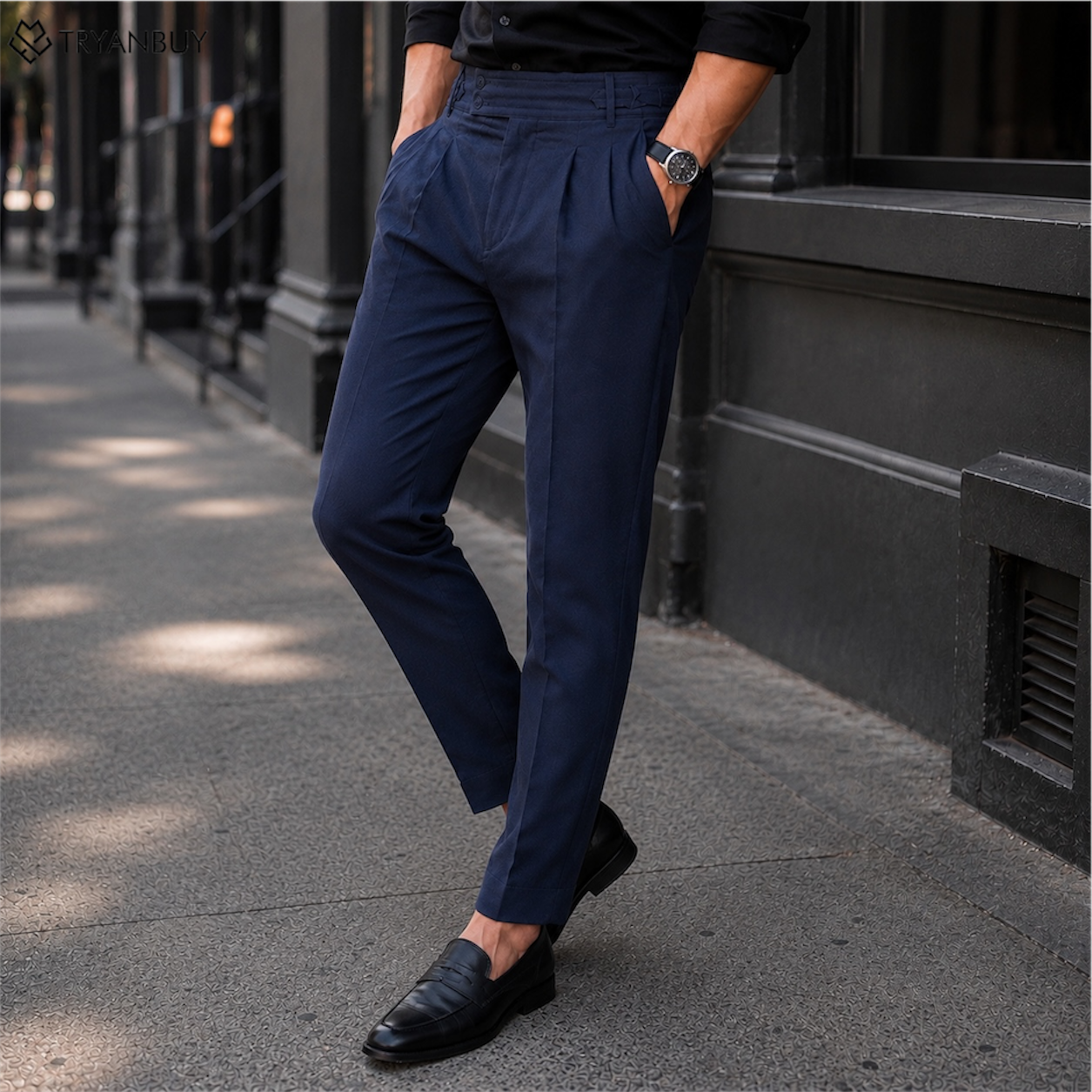 Premium Dark Navy Pleated Gurkha Trousers