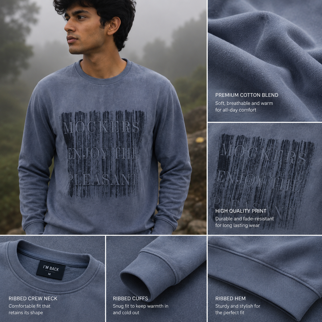 Steel Blue Premium Oversized Sweatshirt