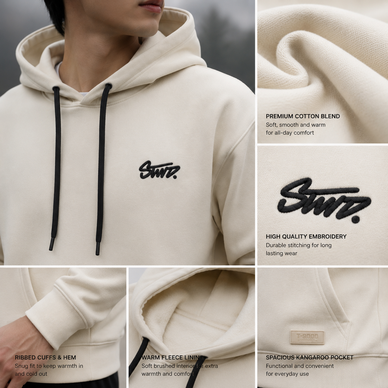 Ivory White Premium Oversized Hoodie