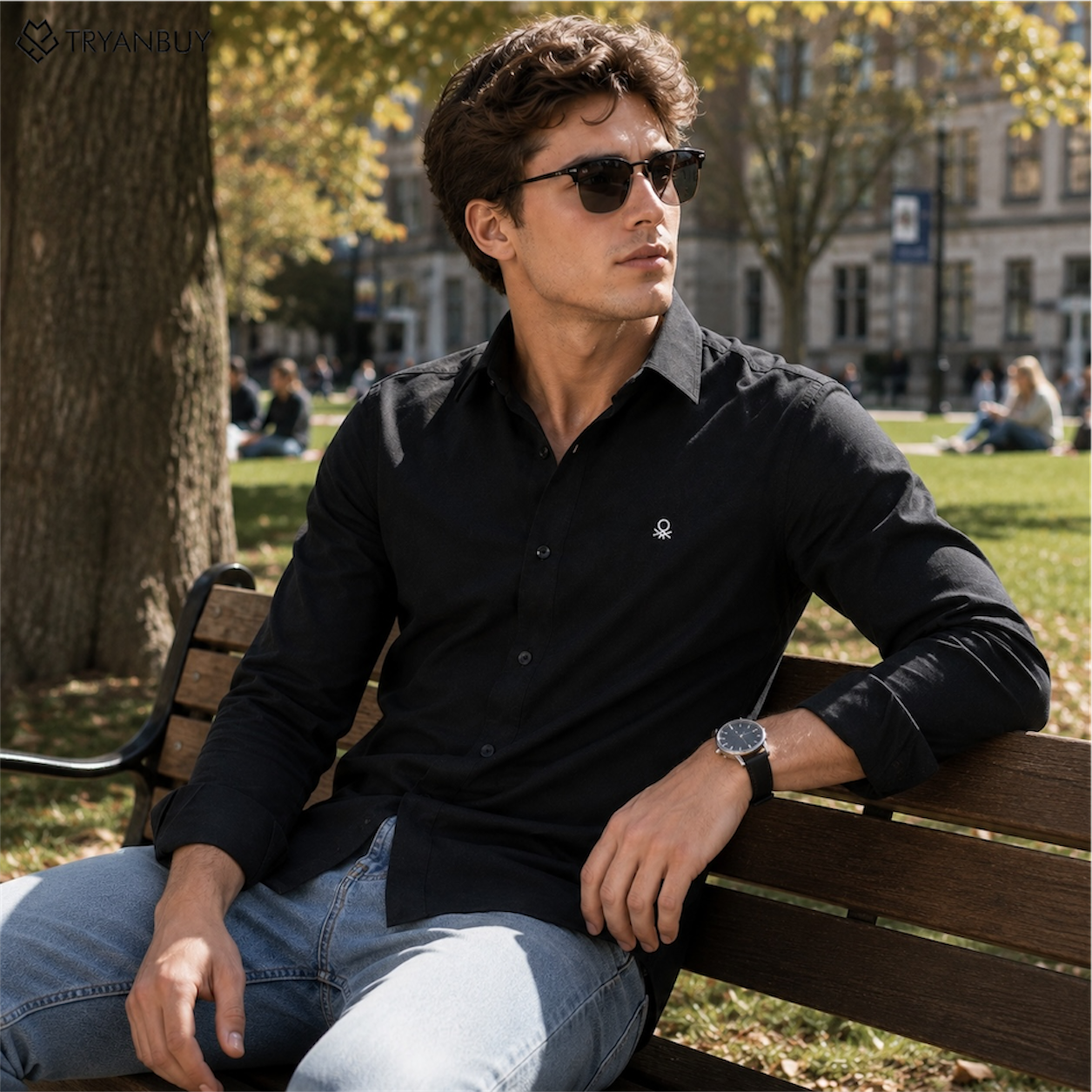 Classic Black Textured  Casual Shirt