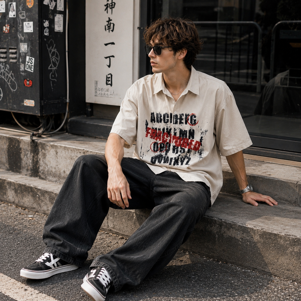 Raptured Oversized Graphic Shirt – Sand Beige