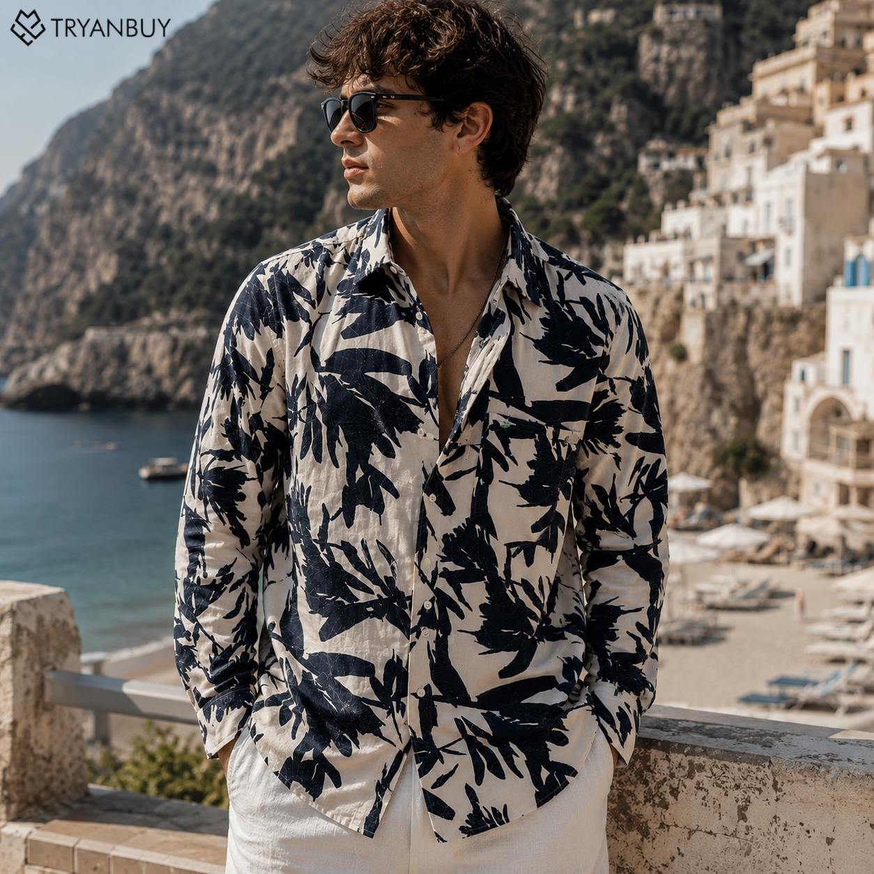 Midnight Botanical Print Premium Cotton Shirt