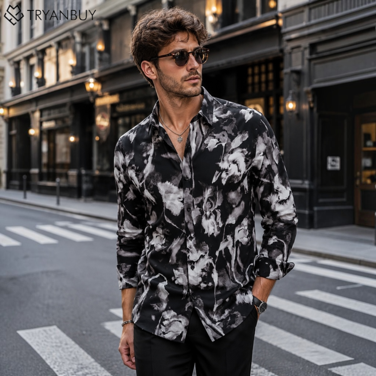 Midnight Cloudy Bloom Abstract  Printed Shirt