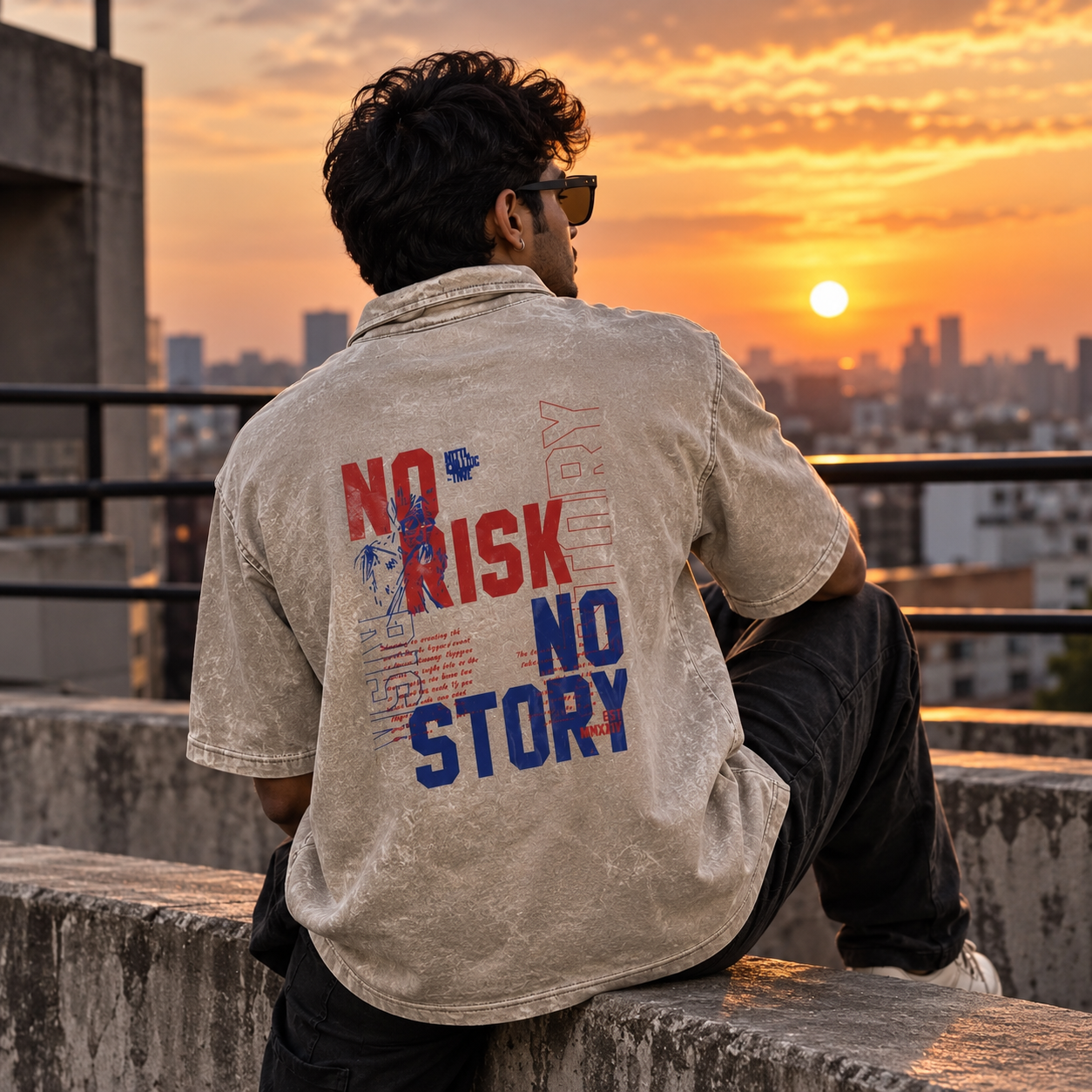 No Risk No Story Mineral Wash Oversized Shirt