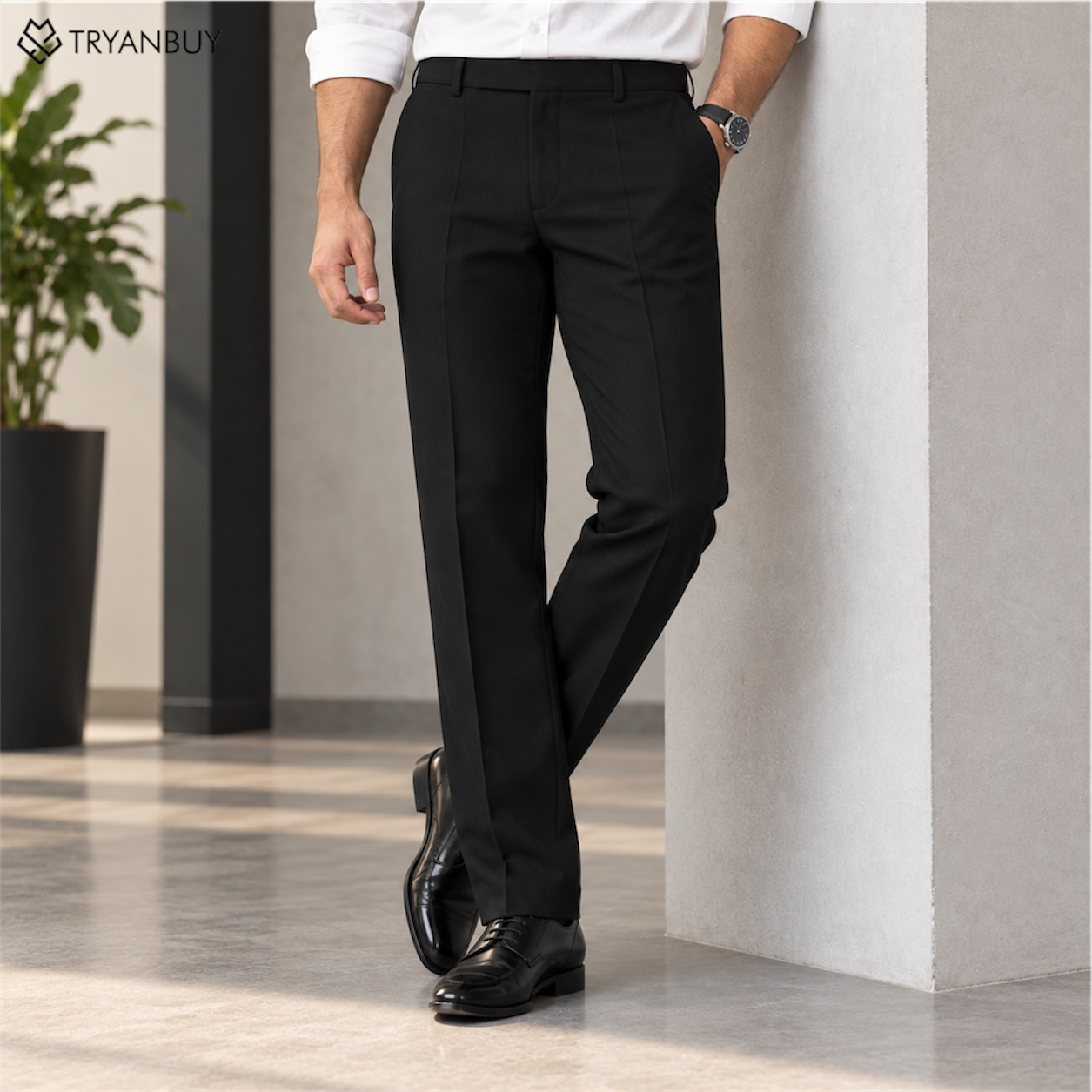 Classic Black Formal Straight Fit Trousers