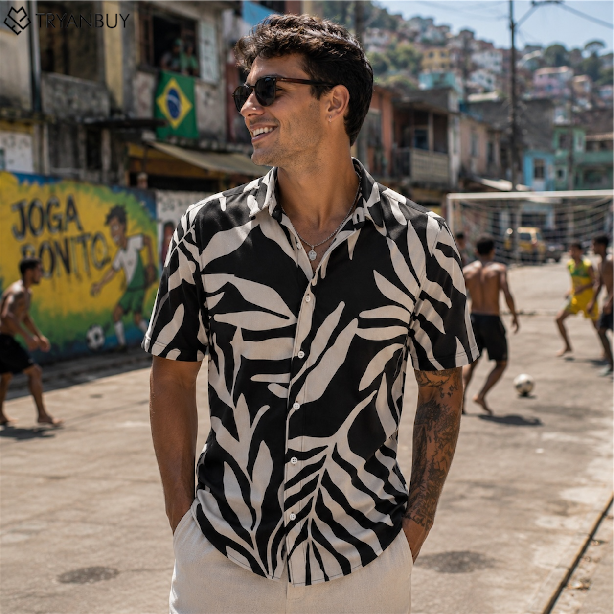 Tropical Leaf Print Casual Shirt