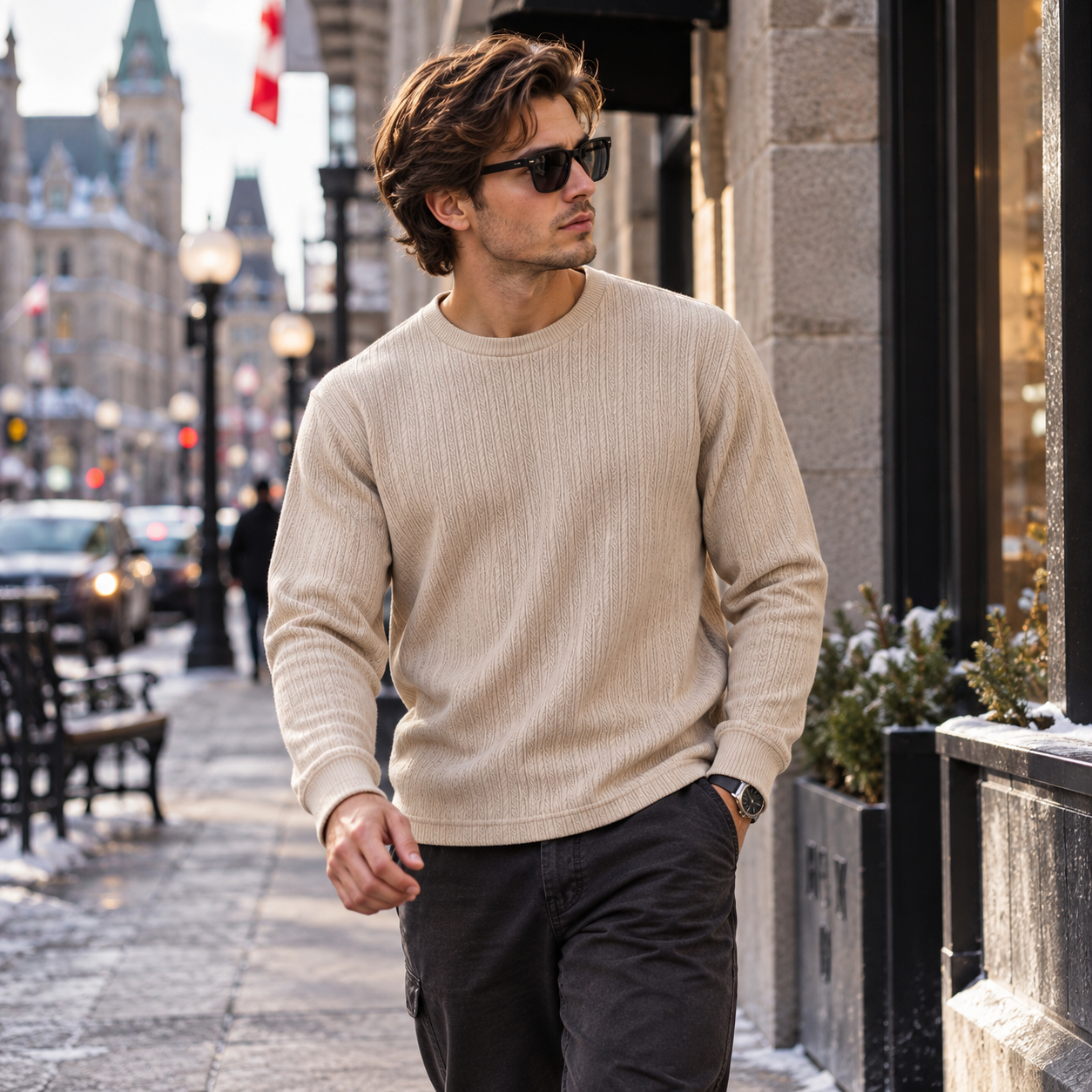 Urban Rib Knit Crewneck Sweater – CREAM