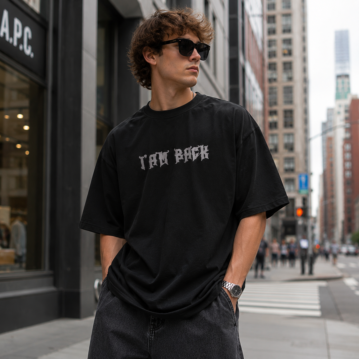 Shadow Wolves Oversized Graphic T-Shirt – Midnight Black