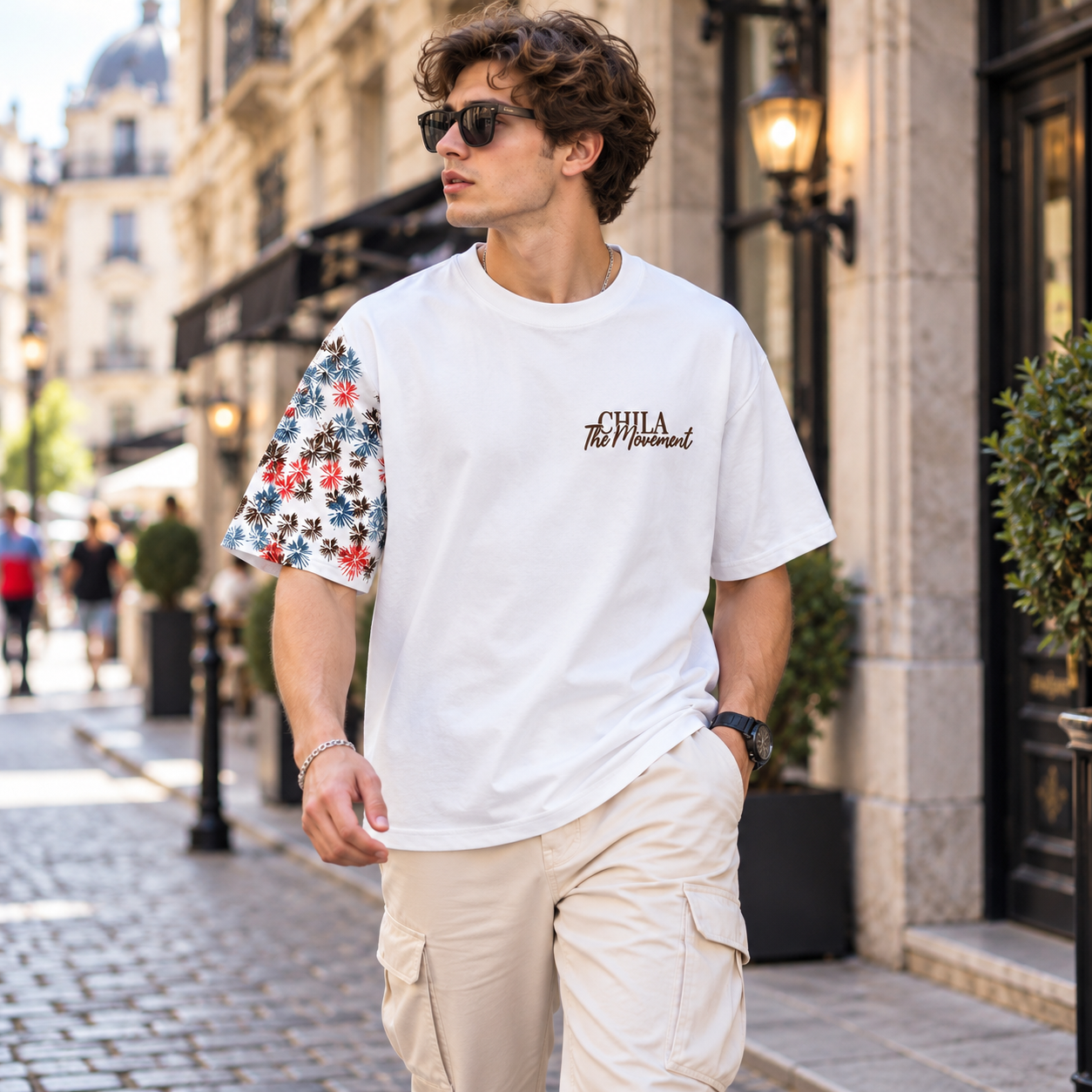 Polizei Win  Floral Sleeve Oversized T-Shirt
