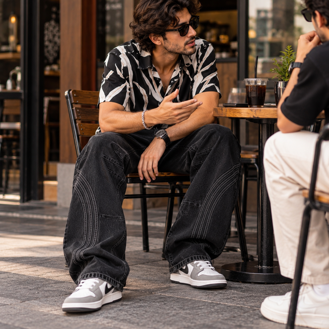 Jet Black Panelled Baggy Fit Denim Jeans