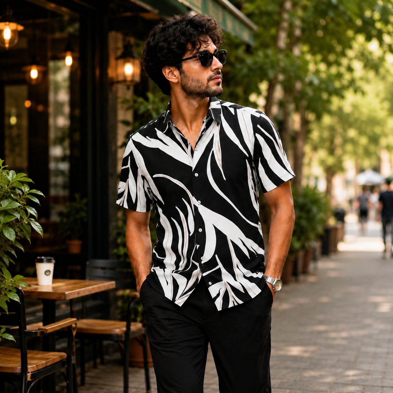 Black & White Abstract Leaf Print Shirt
