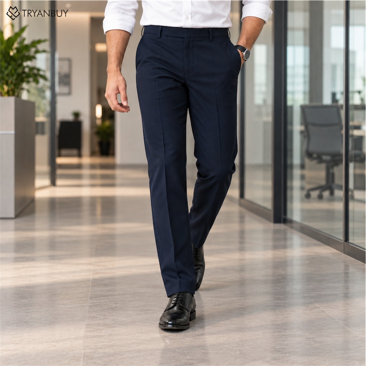 Dark Navy Formal Straight Fit Trousers
