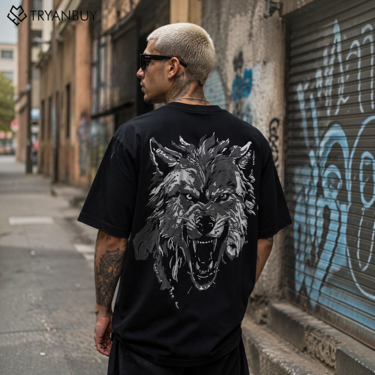 Alpha Wolf Oversized Graphic T-Shirt – Midnight Black