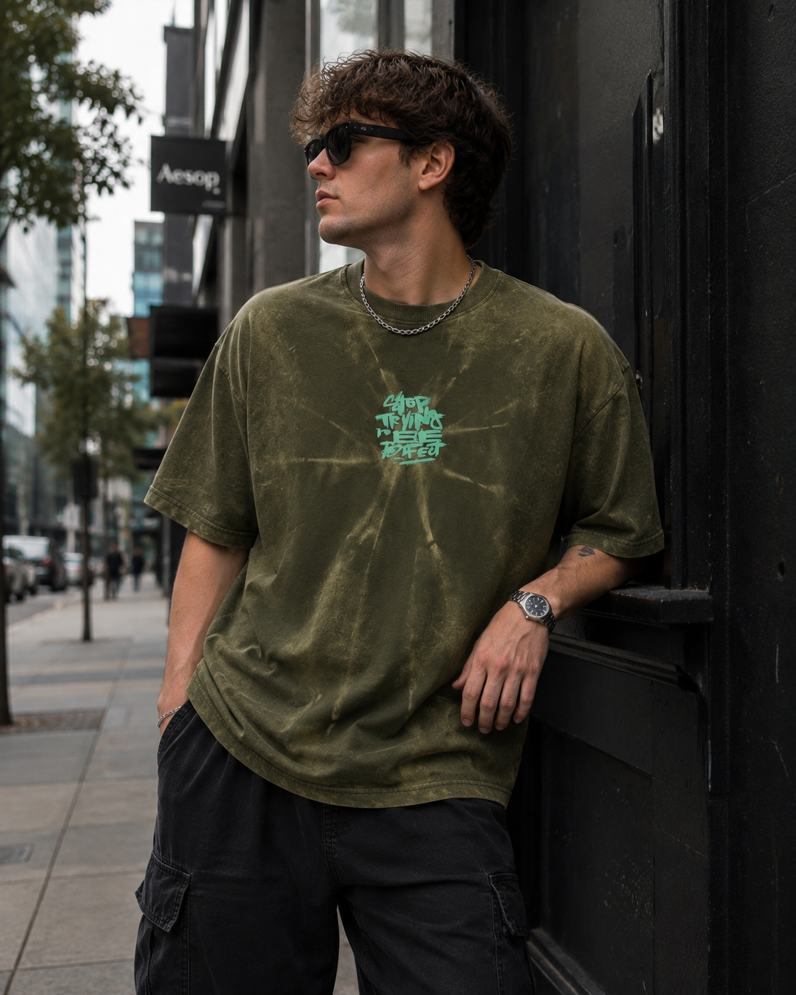 Olive Acid Wash Oversized T-Shirt