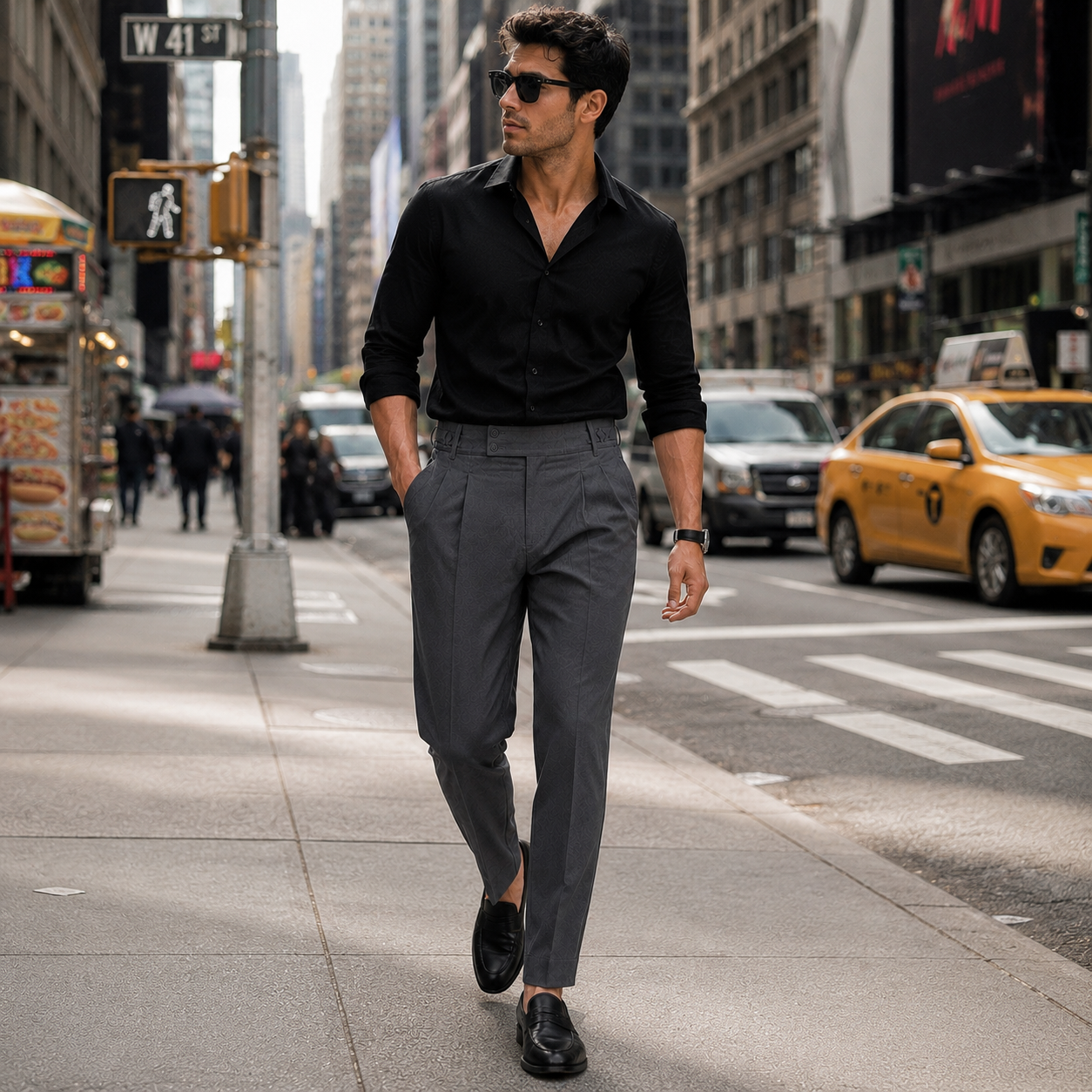 Men’s Pleated Gurkha Tailored Trousers –  Dark Slate Grey