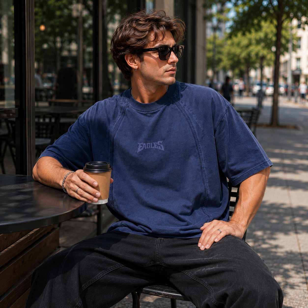 Eagles Signature Oversized Acid Wash T-Shirt – Midnight Navy
