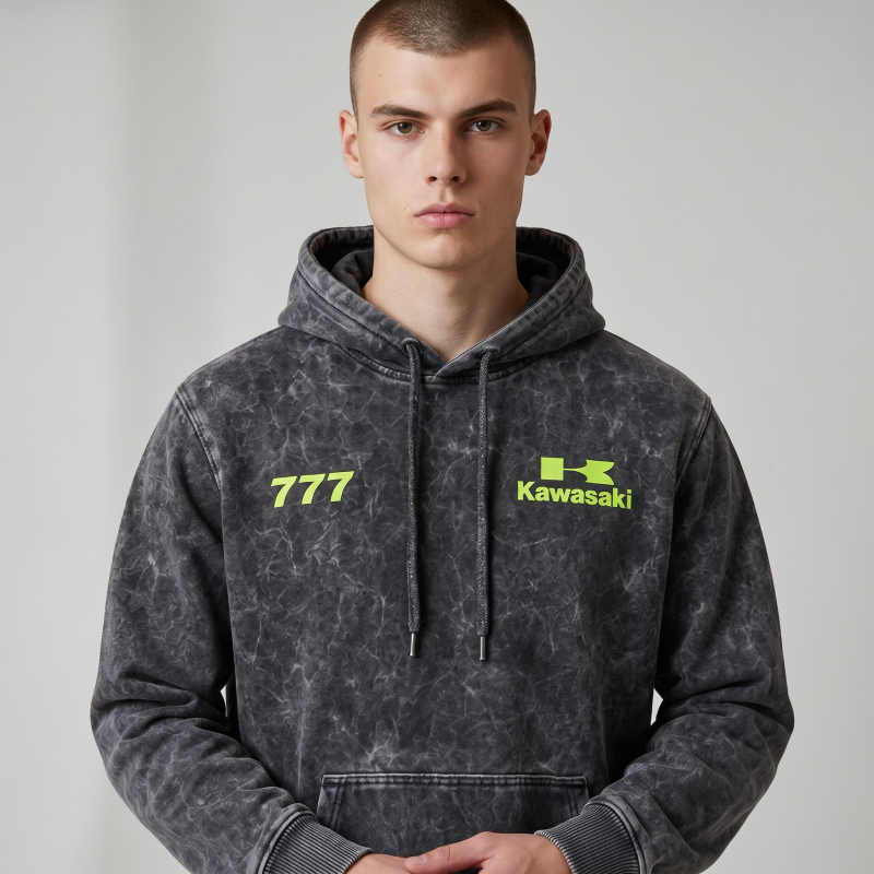 ACID WASH OVERSIZED HOODIE- DR GREY