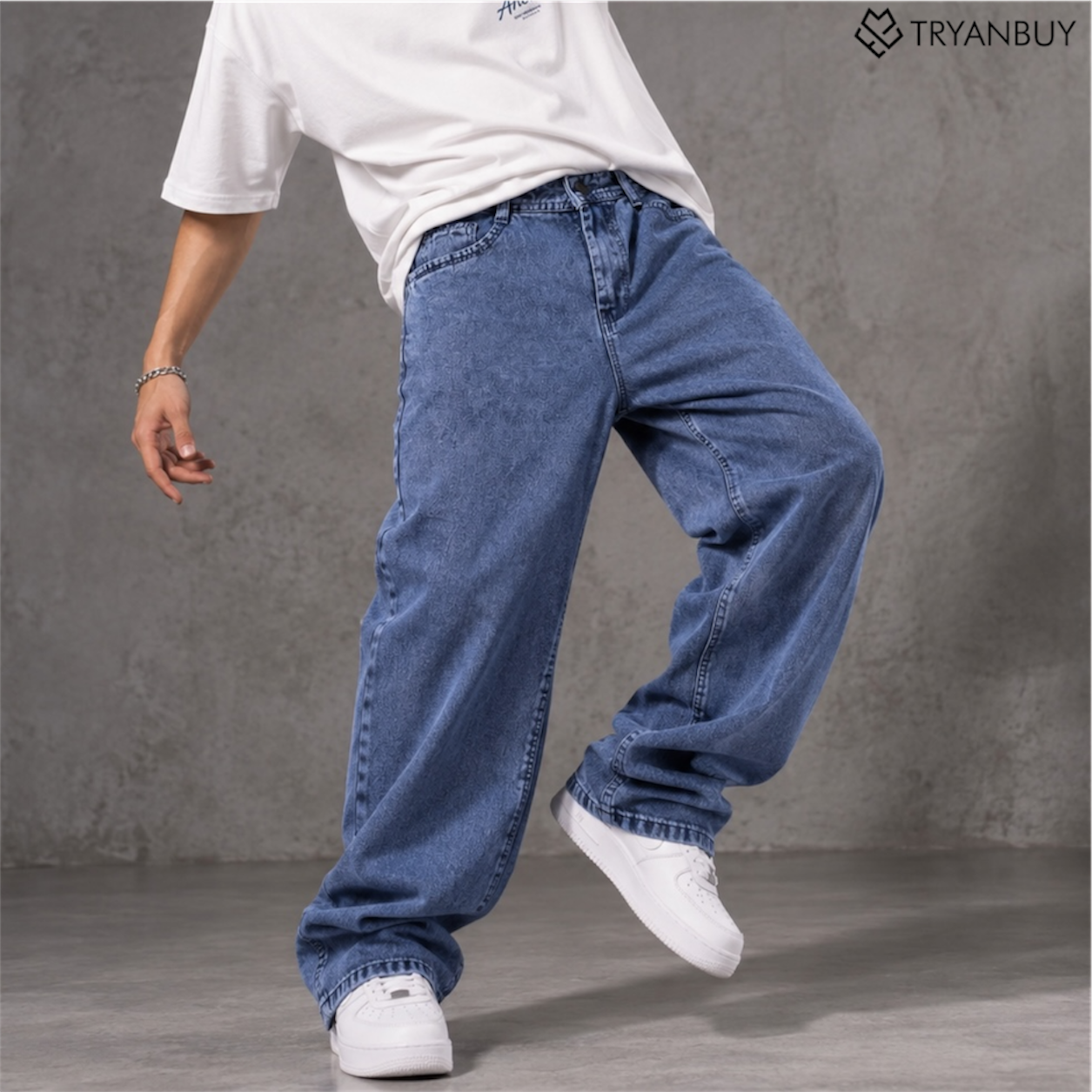 Vintage Blue Wide-Leg Baggy Jeans